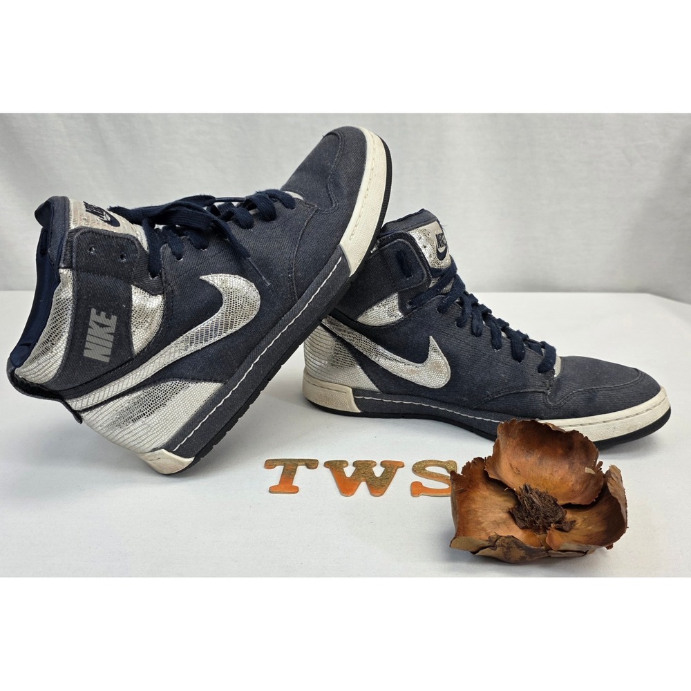 Nike Dunk High Denim Silver Metallic Snakeskin Navy Blue Sneakers386169-400 8.5W